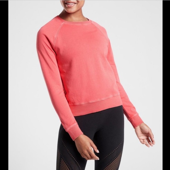 Athleta Women Crewneck Pullover Sweatshirt Long Sleeve Coral Pink Size Small - Picture 1 of 8